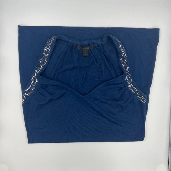 Blue Racerback Tank Top with Beaded Straps | Express Size Medium - Picture 5 of 5